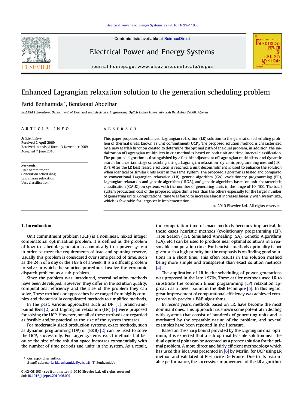 Enhanced Lagrangian relaxation solution to the generation scheduling problem