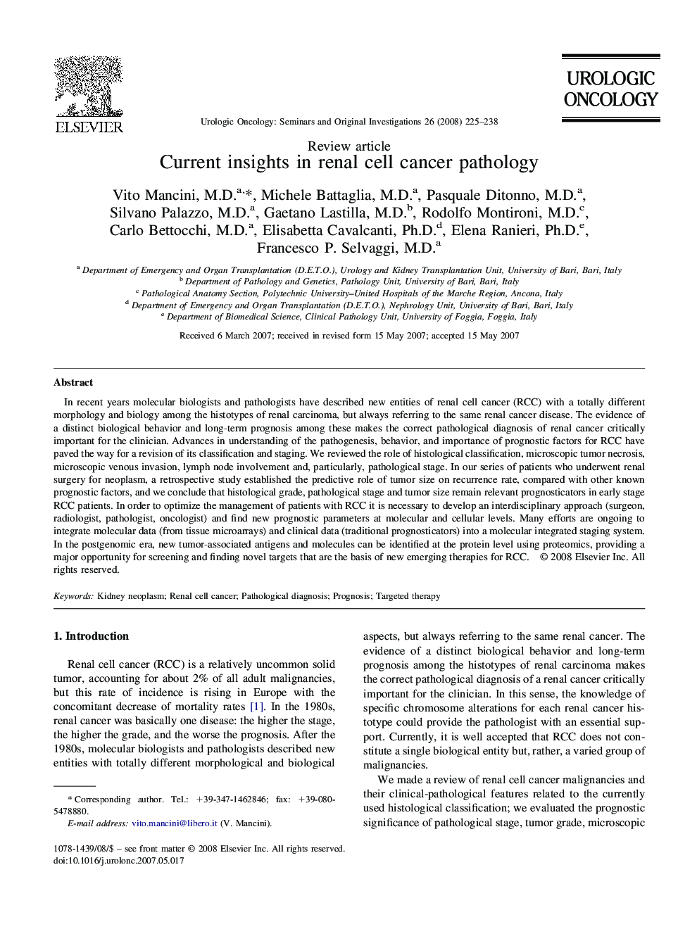 Current insights in renal cell cancer pathology