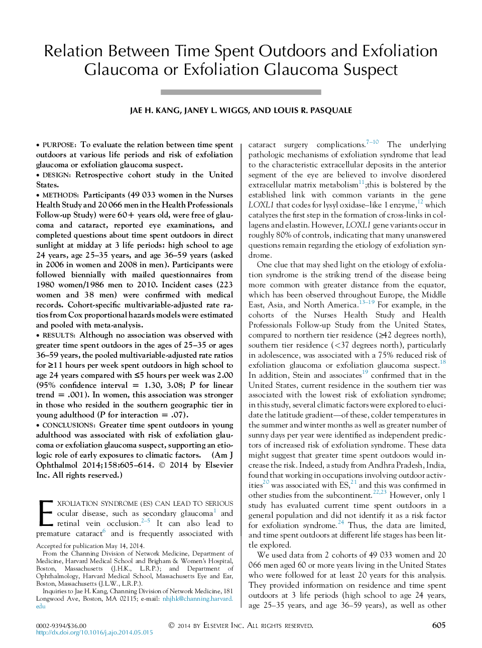 رابطه بین زمان صرف شده در خارج از منزل و پوسته شدن گلوکوم یا پوسته شدن مظنون گلوکوم 