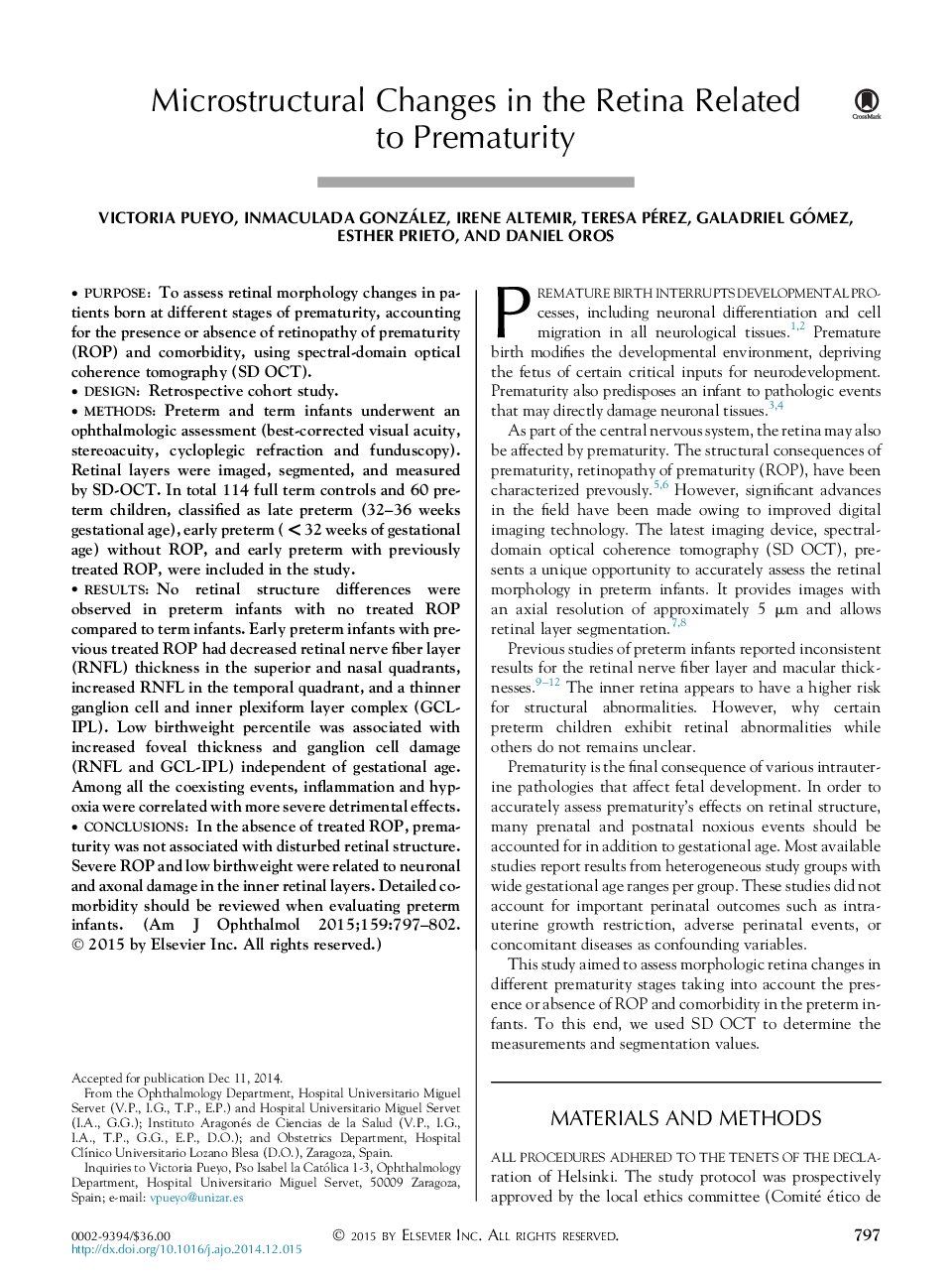 Microstructural Changes in the Retina Related toÂ Prematurity
