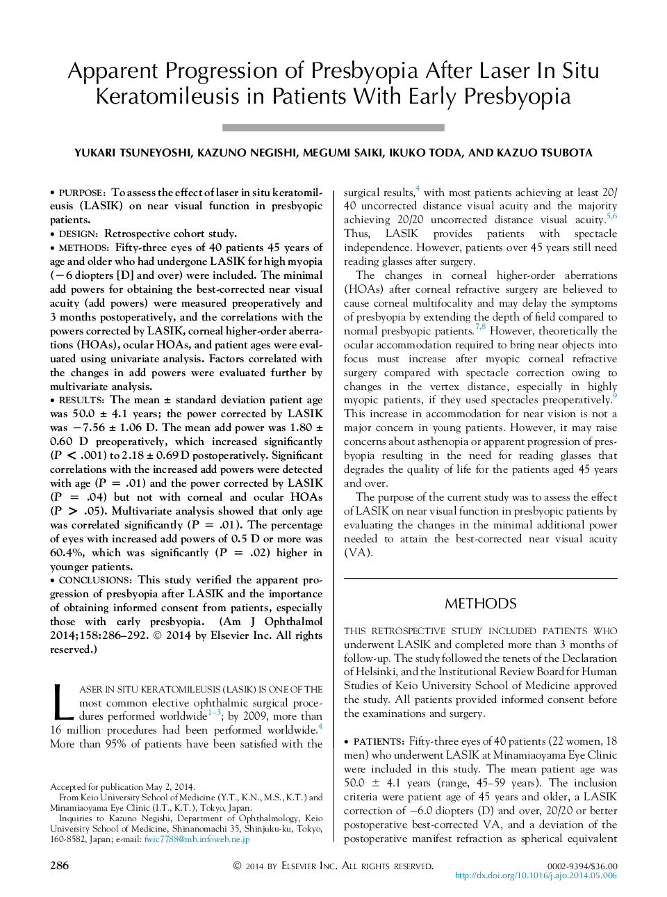 Apparent Progression of Presbyopia After Laser In Situ Keratomileusis in Patients With Early Presbyopia