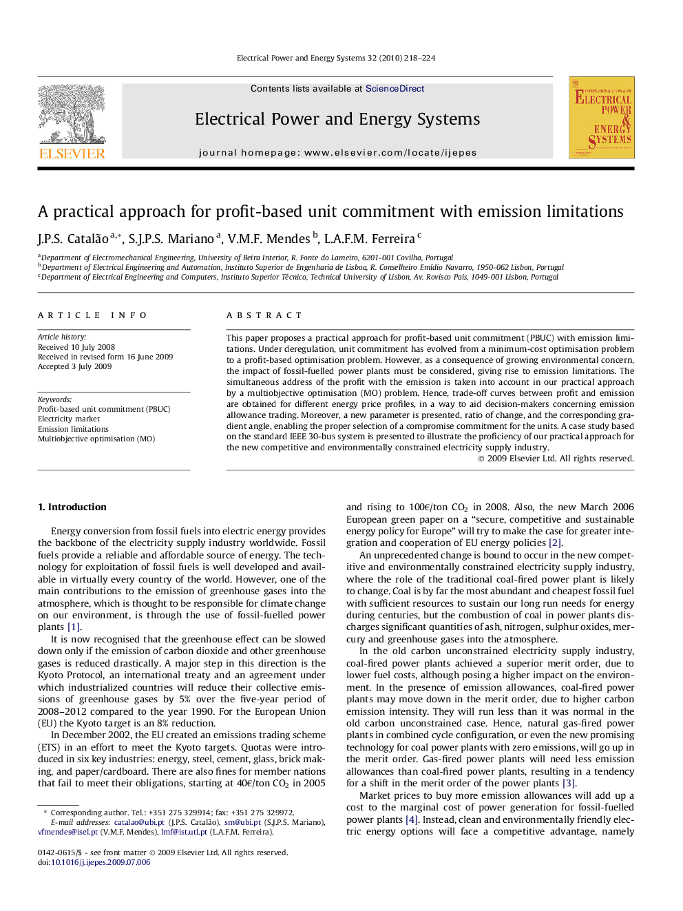 A practical approach for profit-based unit commitment with emission limitations