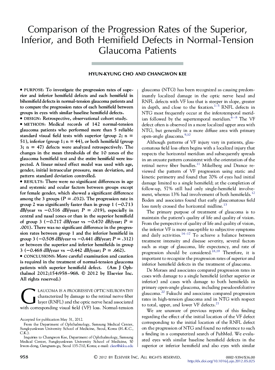 Comparison of the Progression Rates of the Superior, Inferior, and Both Hemifield Defects in Normal-Tension Glaucoma Patients