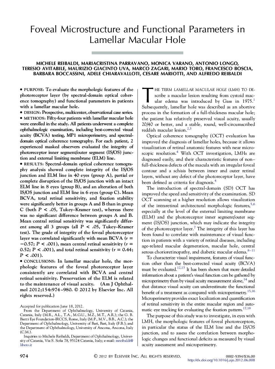 Foveal Microstructure and Functional Parameters in Lamellar Macular Hole