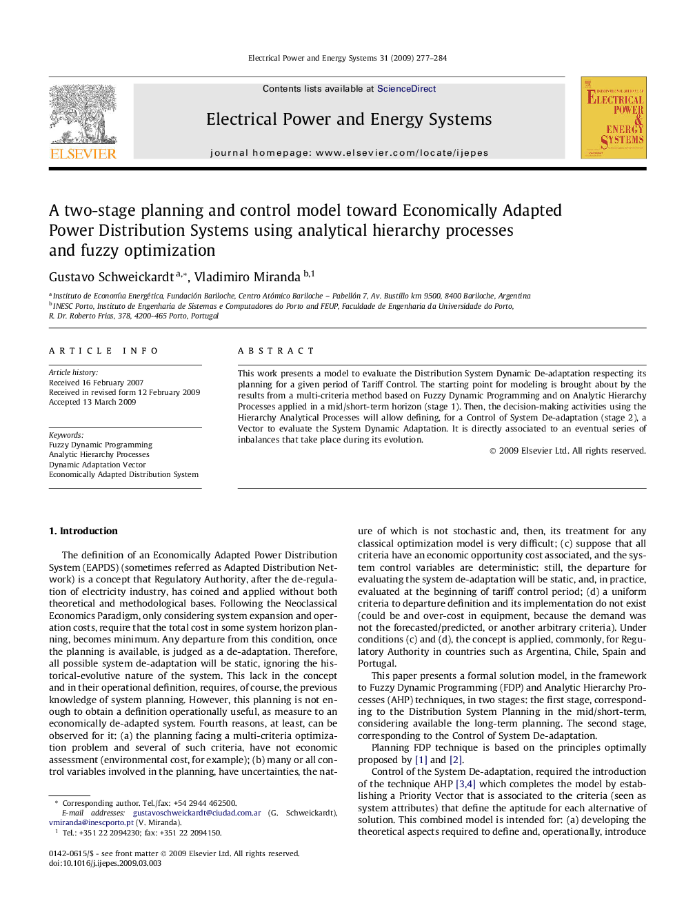 A two-stage planning and control model toward Economically Adapted Power Distribution Systems using analytical hierarchy processes and fuzzy optimization