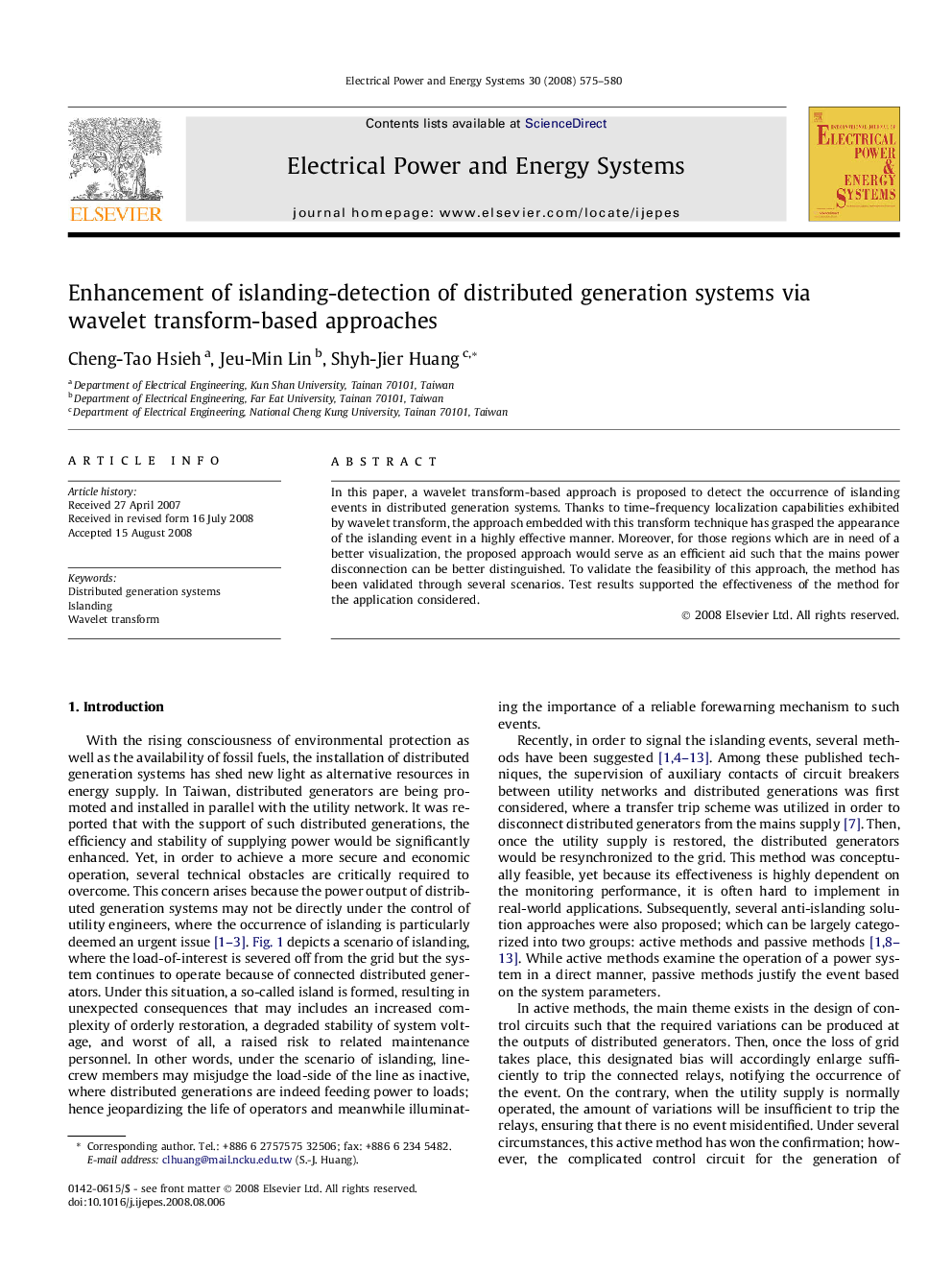 Enhancement of islanding-detection of distributed generation systems via wavelet transform-based approaches