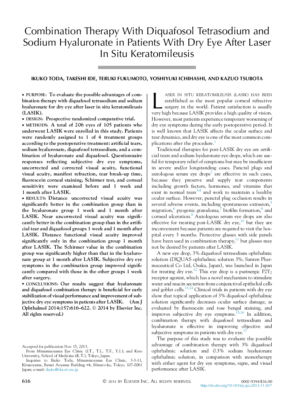 درمان ترکیبی با دیوفاوسول تتراسنادور و هیالورونات سدیم در بیماران مبتلا به چشم خشک بعد از لیزر در ناحیه کراتایلیوز 