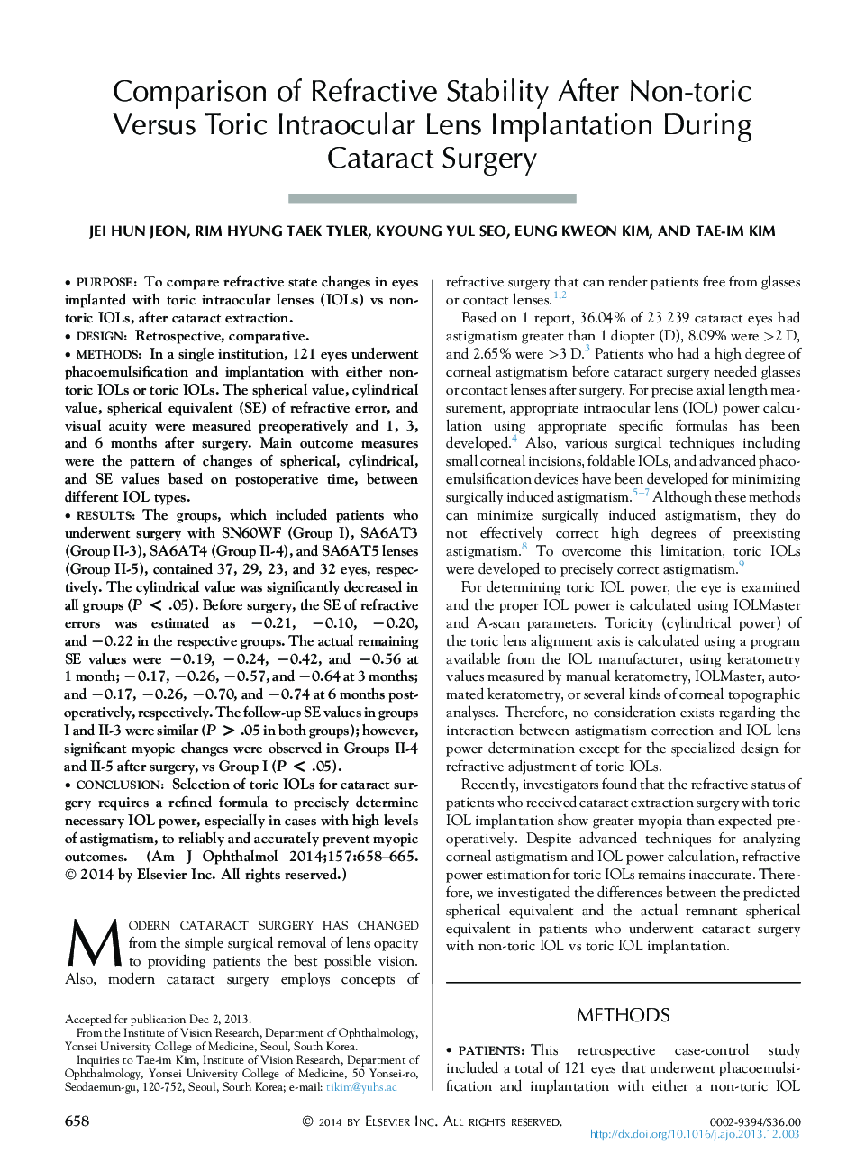 Comparison of Refractive Stability After Non-toric Versus Toric Intraocular Lens Implantation During Cataract Surgery