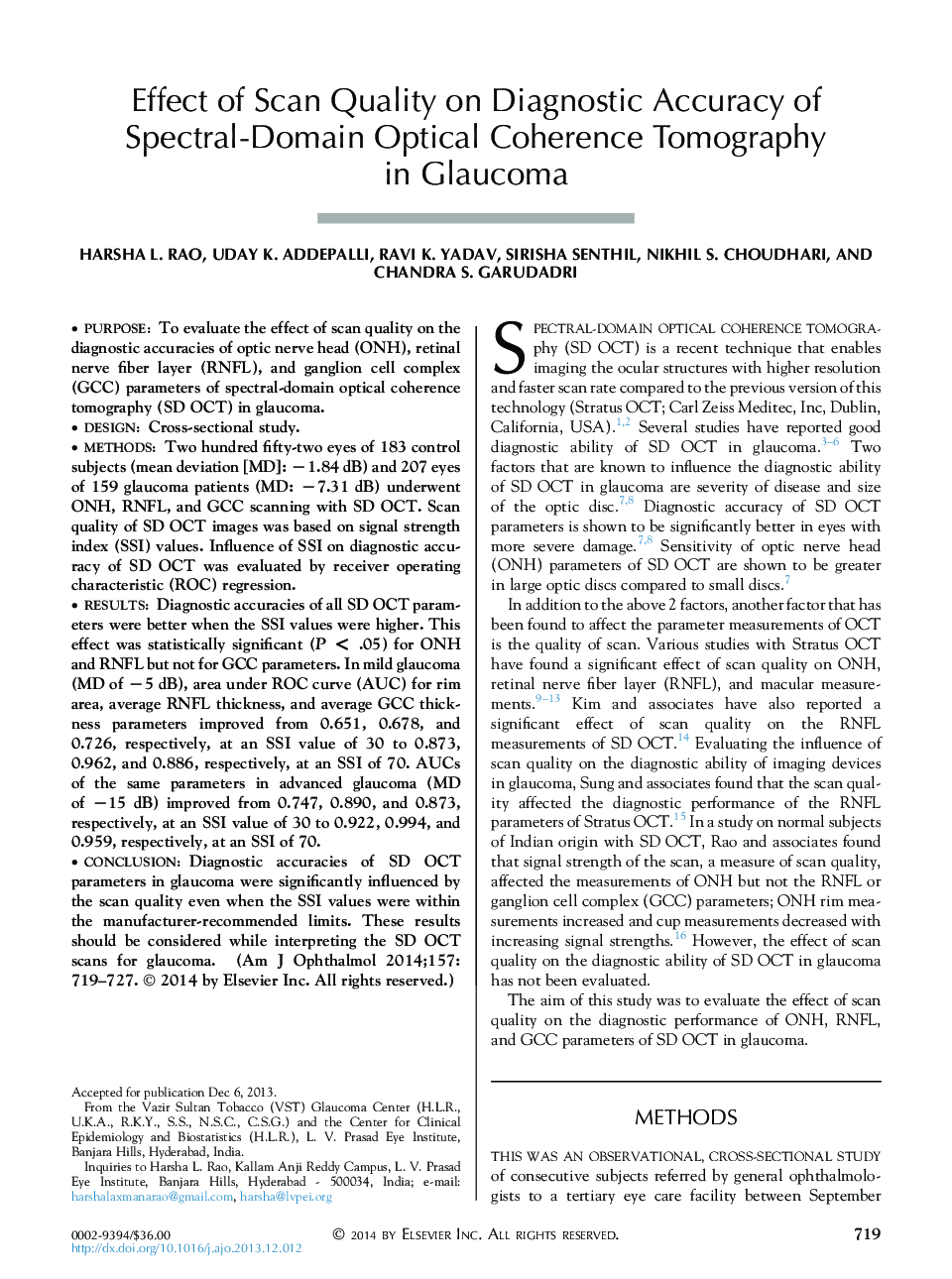 Effect of Scan Quality on Diagnostic Accuracy of Spectral-Domain Optical Coherence Tomography in Glaucoma