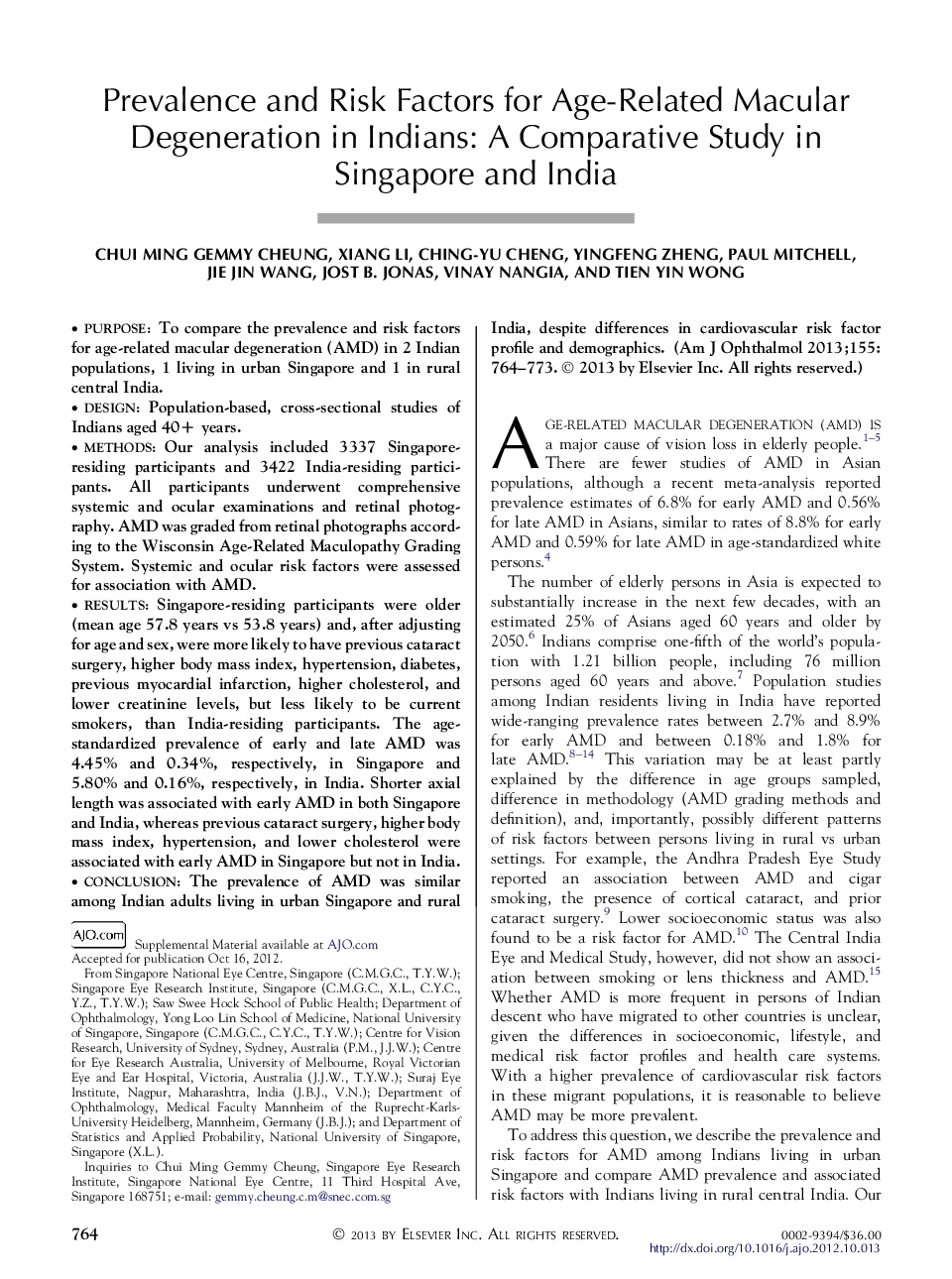 Prevalence and Risk Factors for Age-Related Macular Degeneration in Indians: A Comparative Study in Singapore and India