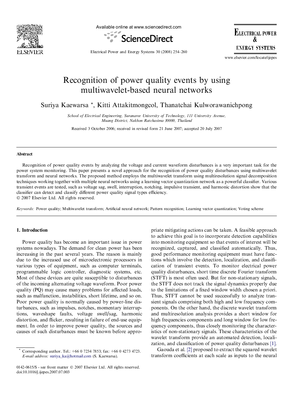 Recognition of power quality events by using multiwavelet-based neural networks