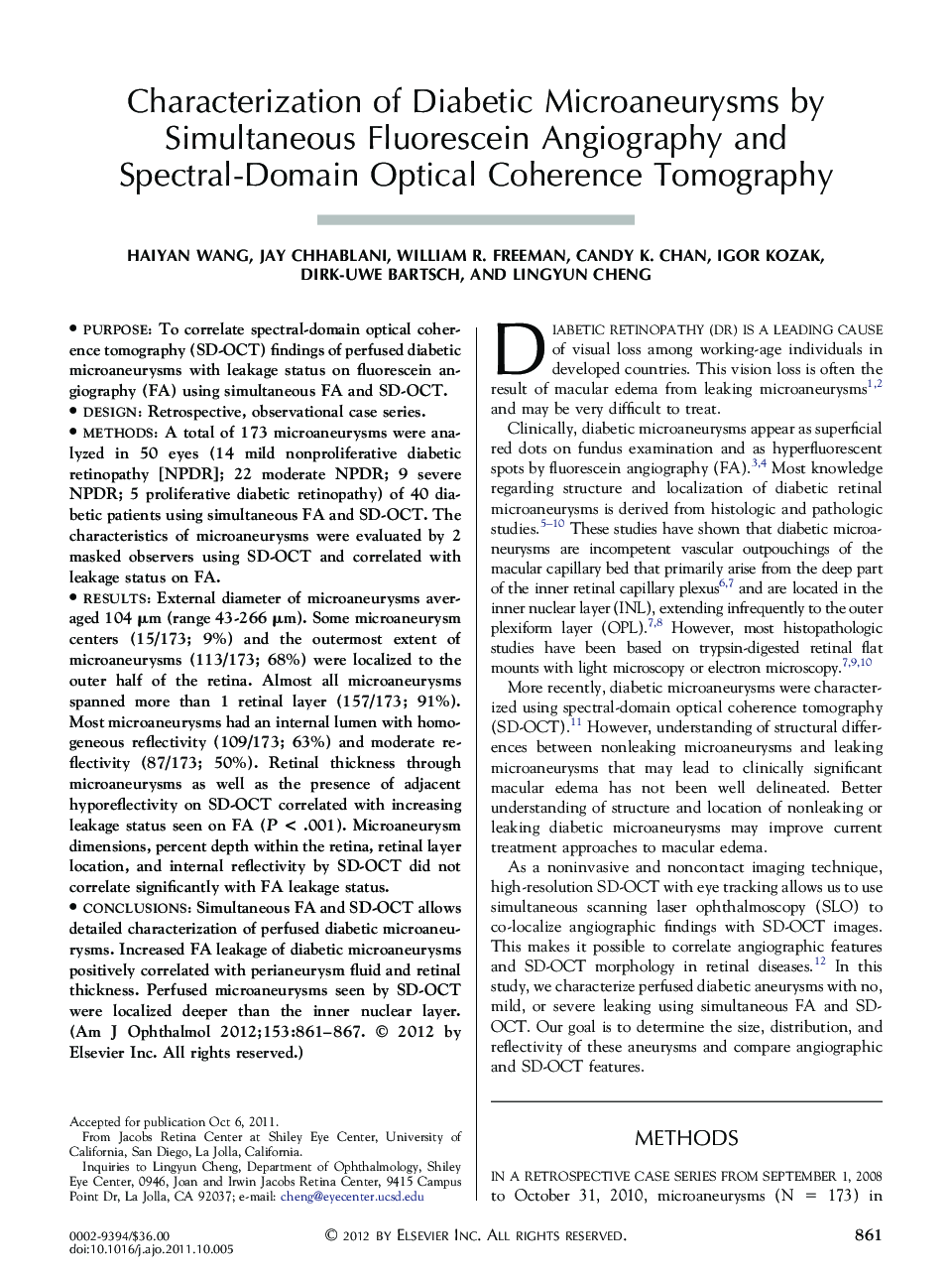 Characterization of Diabetic Microaneurysms by Simultaneous Fluorescein Angiography and Spectral-Domain Optical Coherence Tomography