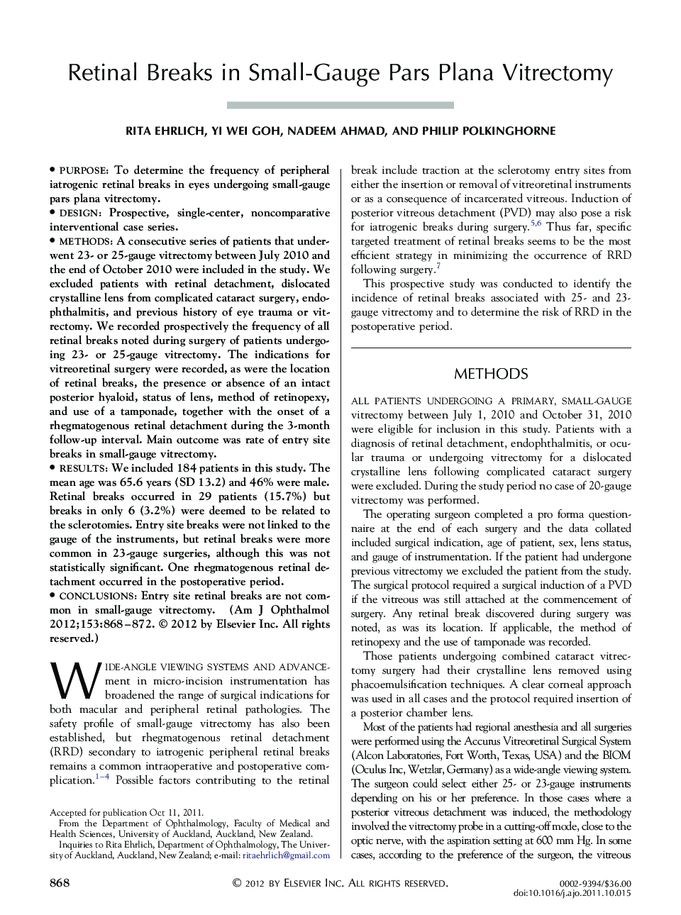 Retinal Breaks in Small-Gauge Pars Plana Vitrectomy