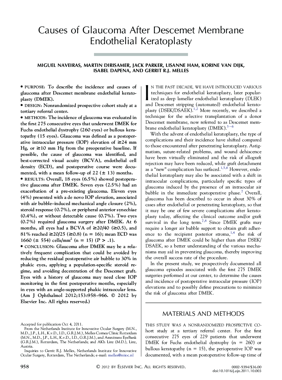 Causes of Glaucoma After Descemet Membrane Endothelial Keratoplasty