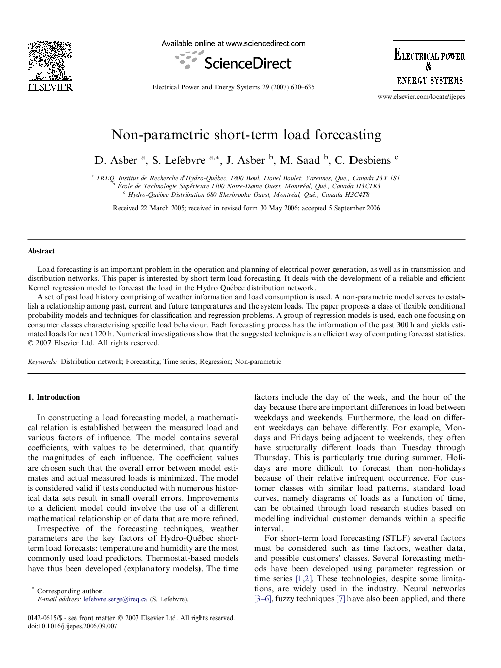 Non-parametric short-term load forecasting