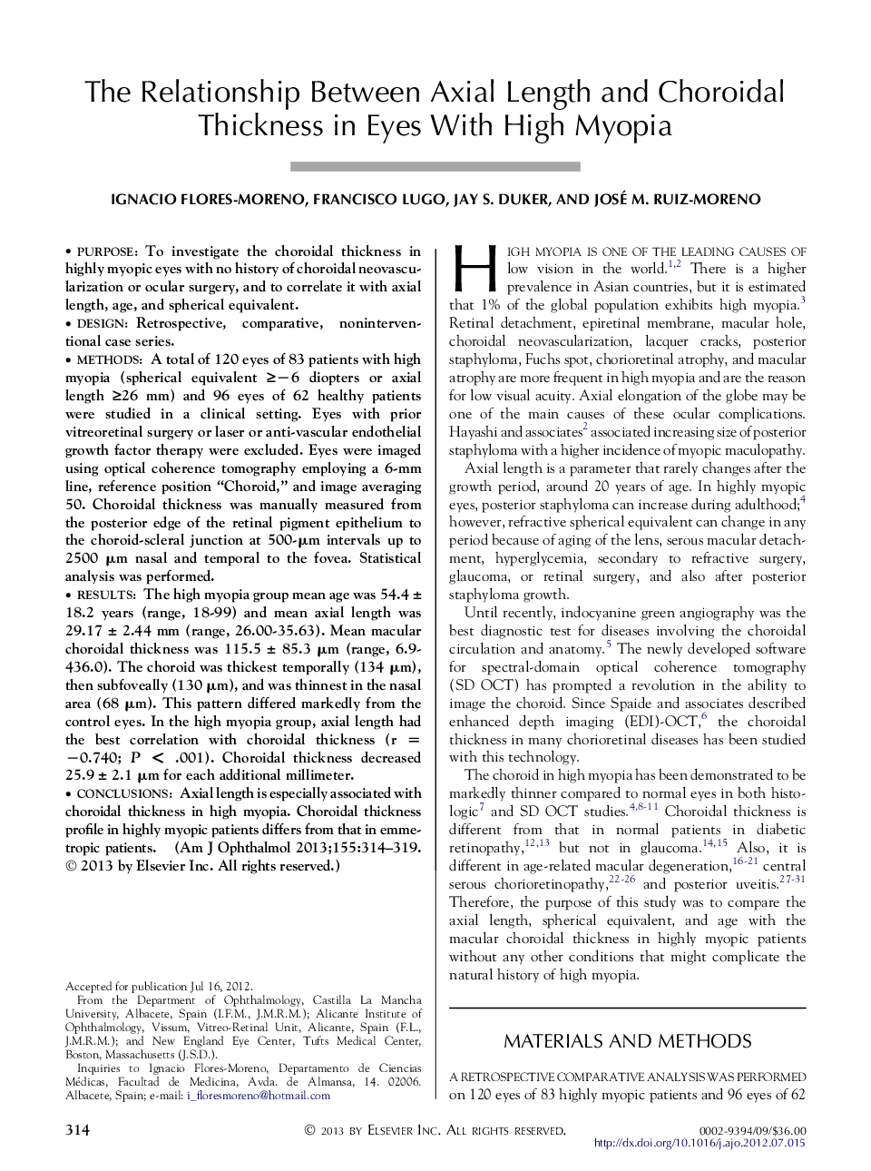 The Relationship Between Axial Length and Choroidal Thickness in Eyes With High Myopia