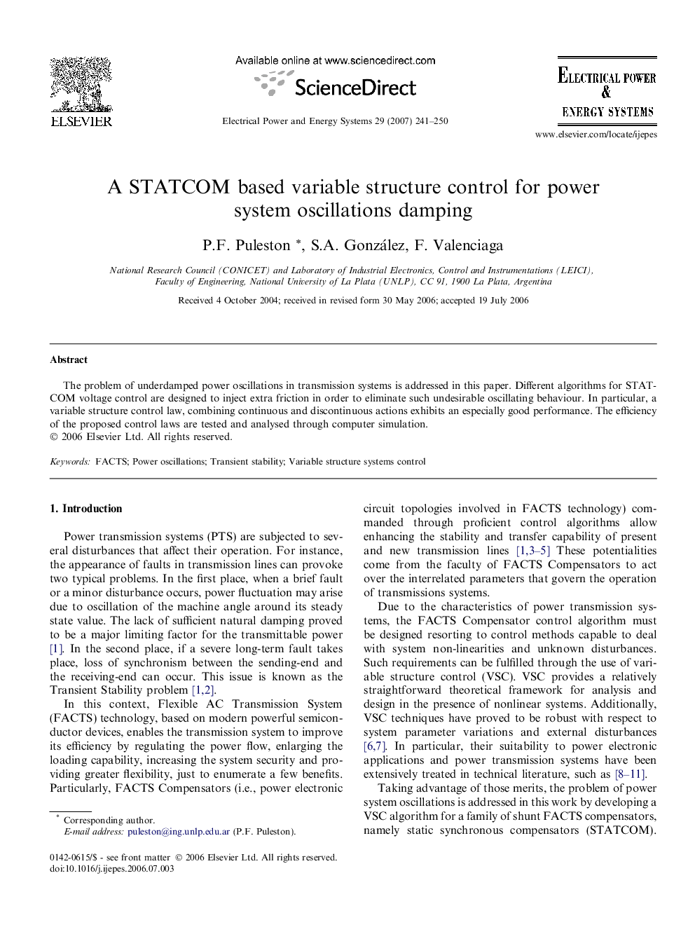 A STATCOM based variable structure control for power system oscillations damping