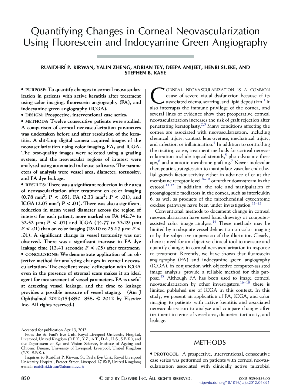 Quantifying Changes in Corneal Neovascularization Using Fluorescein and Indocyanine Green Angiography