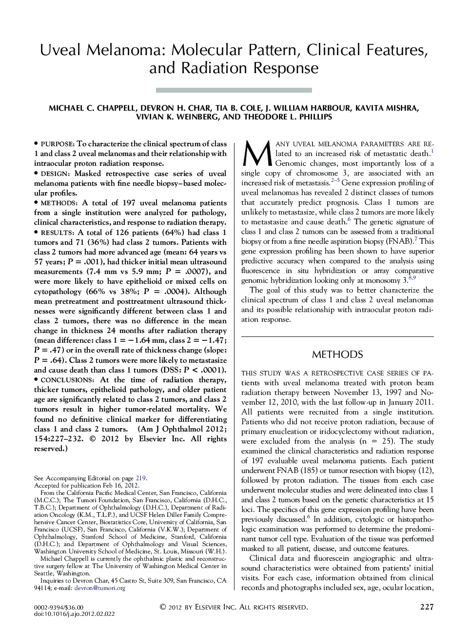 Uveal Melanoma: Molecular Pattern, Clinical Features, and Radiation Response