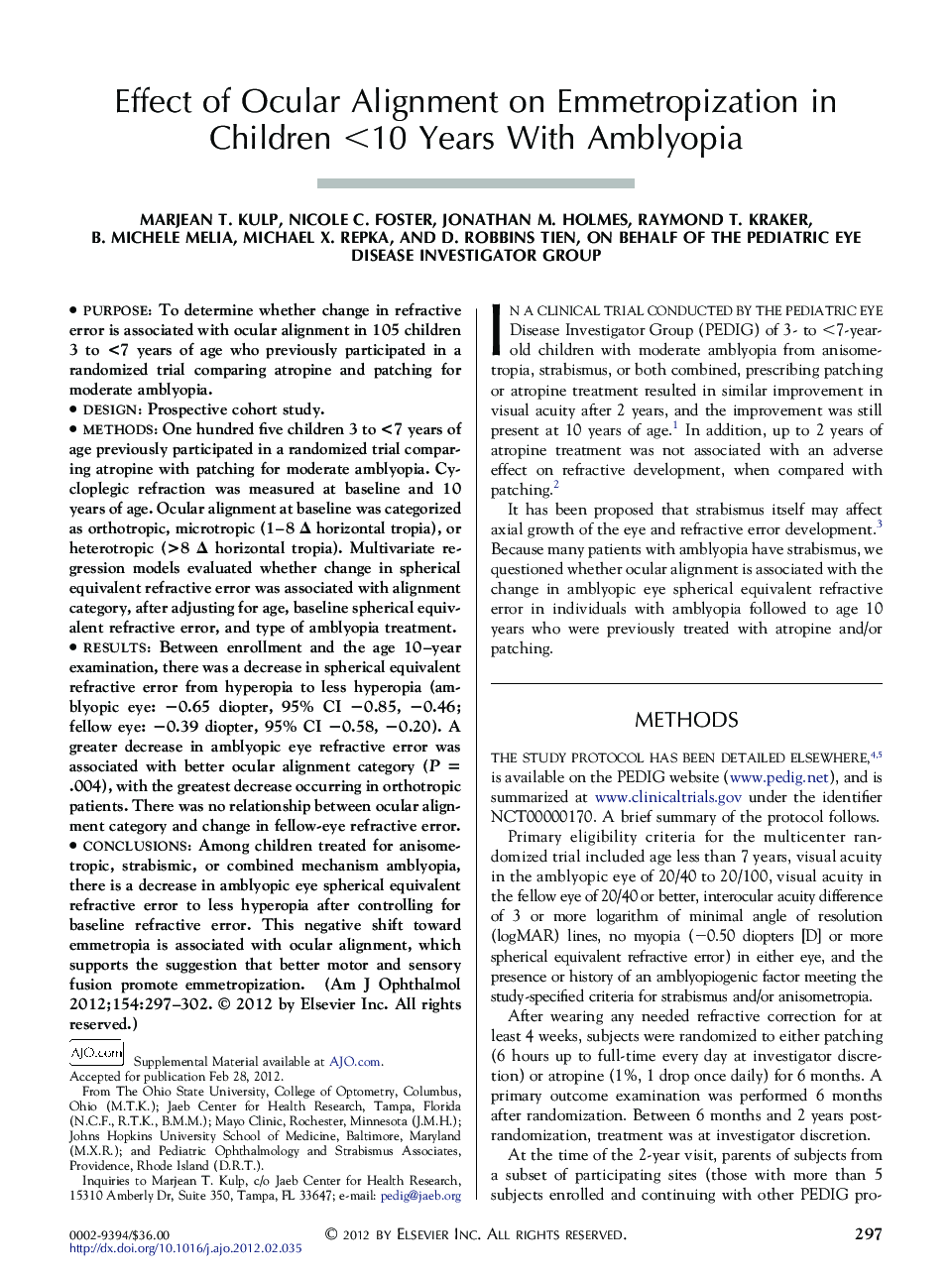 Effect of Ocular Alignment on Emmetropization in Children <10 Years With Amblyopia