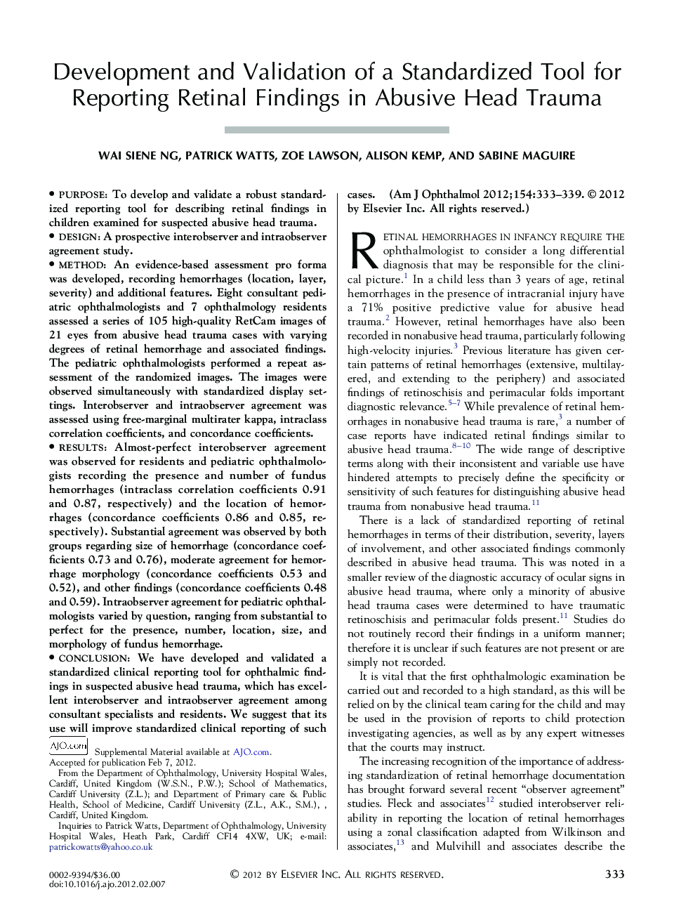 Development and Validation of a Standardized Tool for Reporting Retinal Findings in Abusive Head Trauma