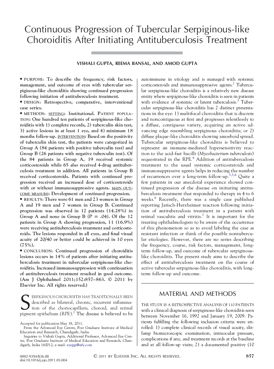Continuous Progression of Tubercular Serpiginous-like Choroiditis After Initiating Antituberculosis Treatment