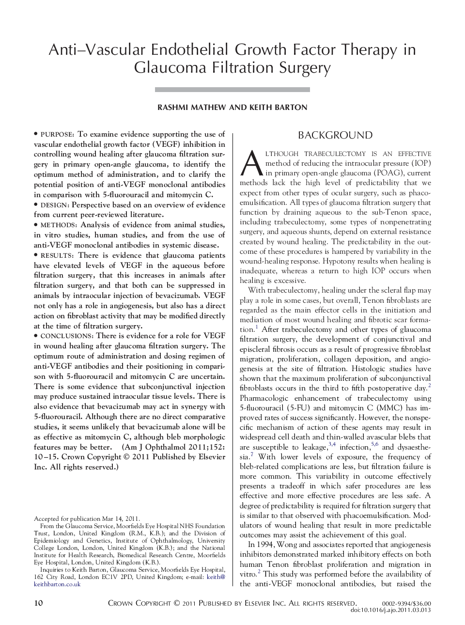 Anti-Vascular Endothelial Growth Factor Therapy in Glaucoma Filtration Surgery