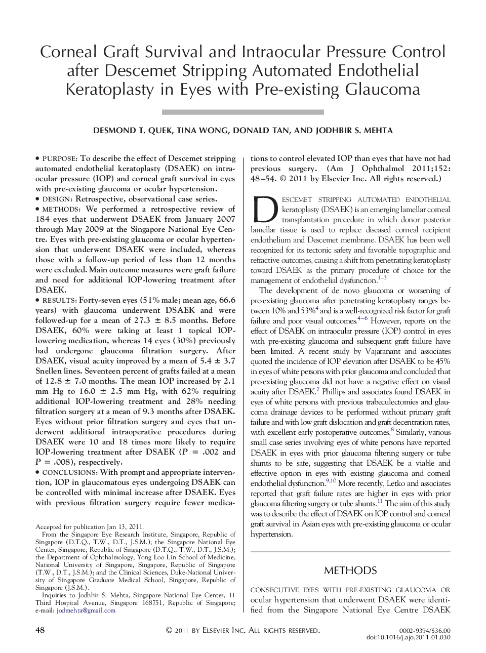 Corneal Graft Survival and Intraocular Pressure Control after Descemet Stripping Automated Endothelial Keratoplasty in Eyes with Pre-existing Glaucoma