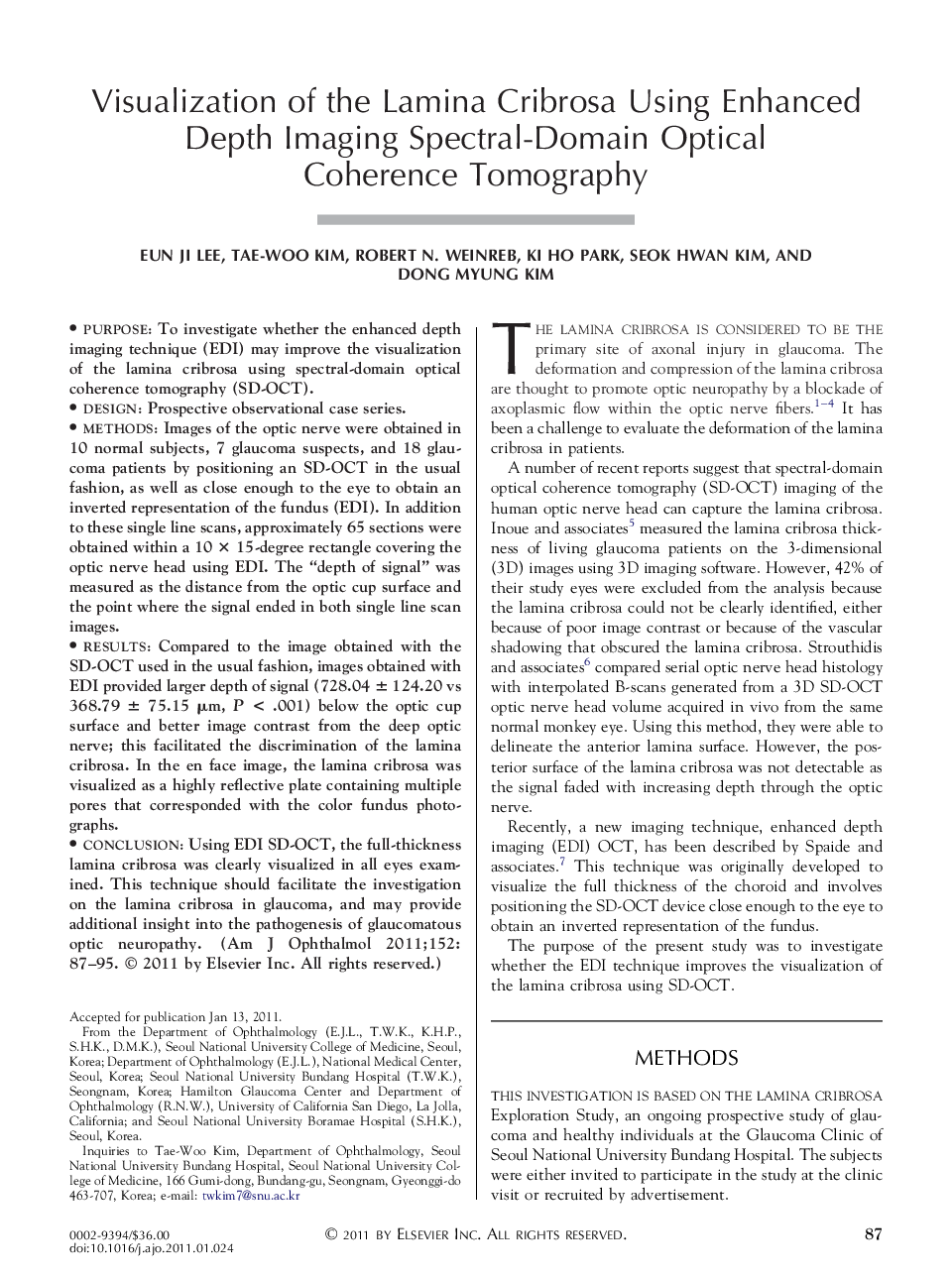 Visualization of the Lamina Cribrosa Using Enhanced Depth Imaging Spectral-Domain Optical Coherence Tomography