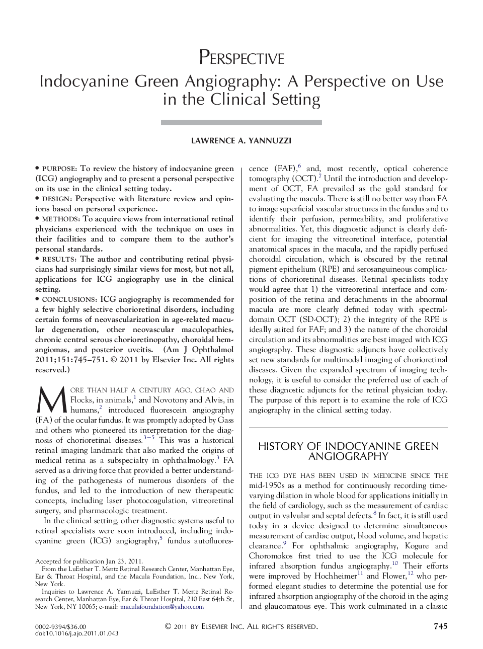 Indocyanine Green Angiography: A Perspective on Use in the Clinical Setting