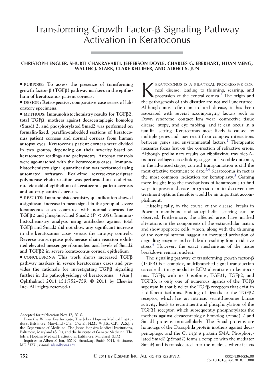 Transforming Growth Factor-Î² Signaling Pathway Activation in Keratoconus