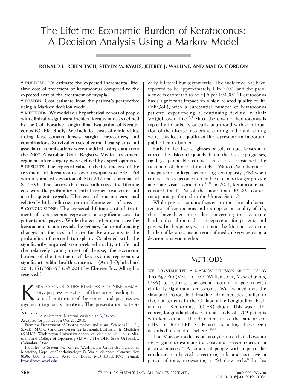 The Lifetime Economic Burden of Keratoconus: A Decision Analysis Using a Markov Model