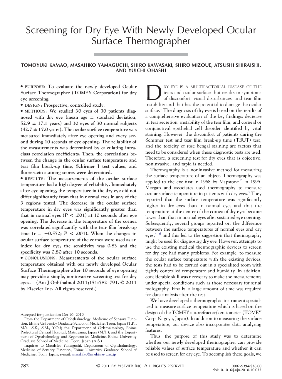 Screening for Dry Eye With Newly Developed Ocular Surface Thermographer