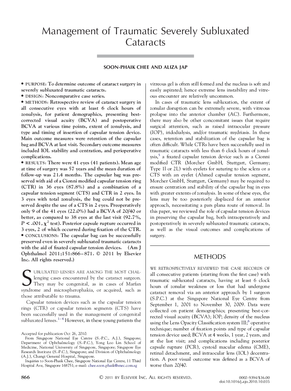 Management of Traumatic Severely Subluxated Cataracts