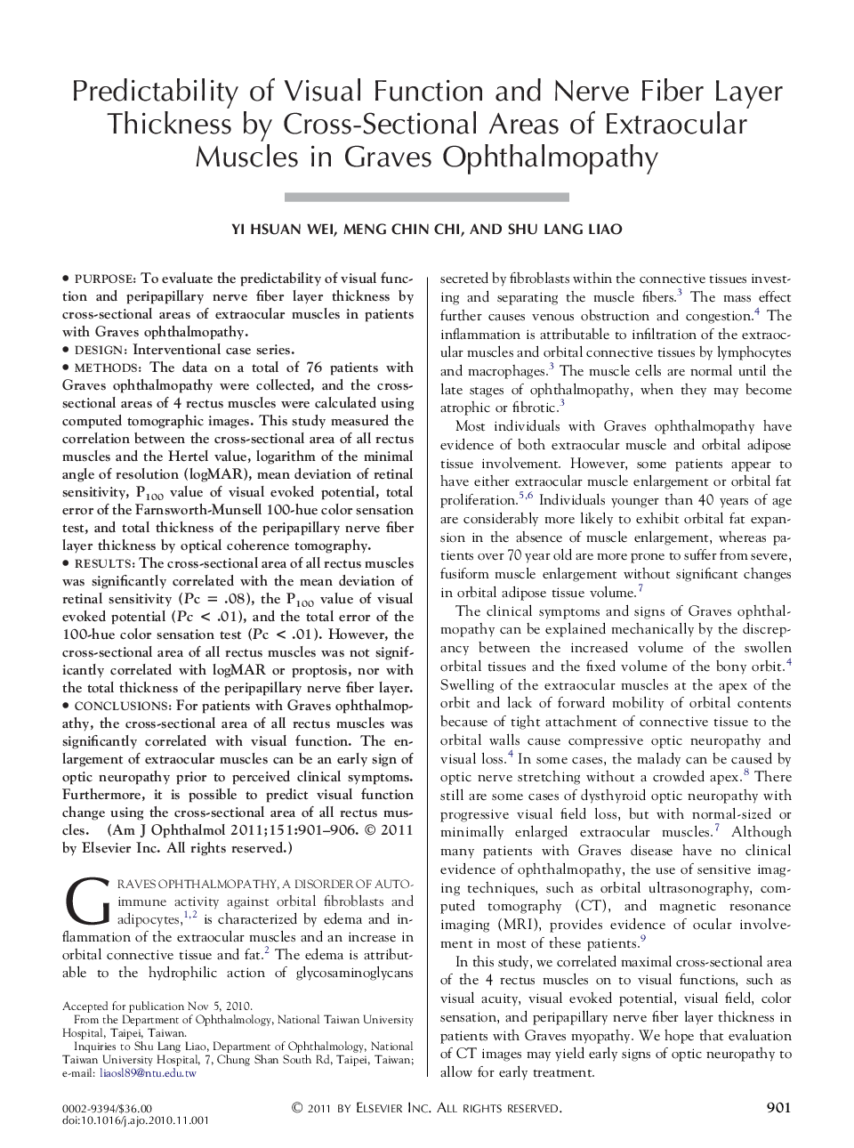 Predictability of Visual Function and Nerve Fiber Layer Thickness by Cross-Sectional Areas of Extraocular Muscles in Graves Ophthalmopathy