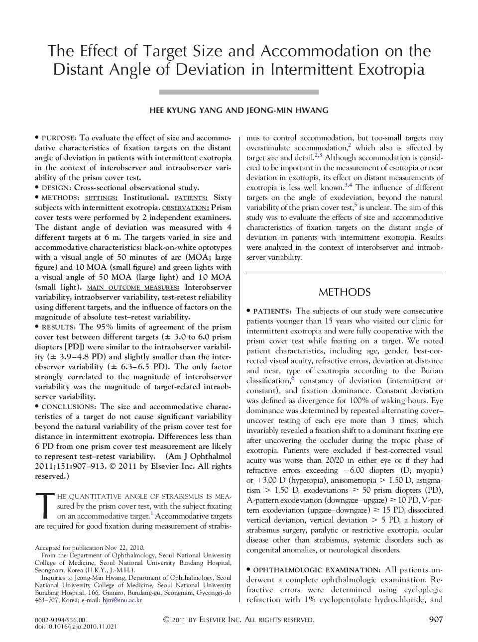 The Effect of Target Size and Accommodation on the Distant Angle of Deviation in Intermittent Exotropia