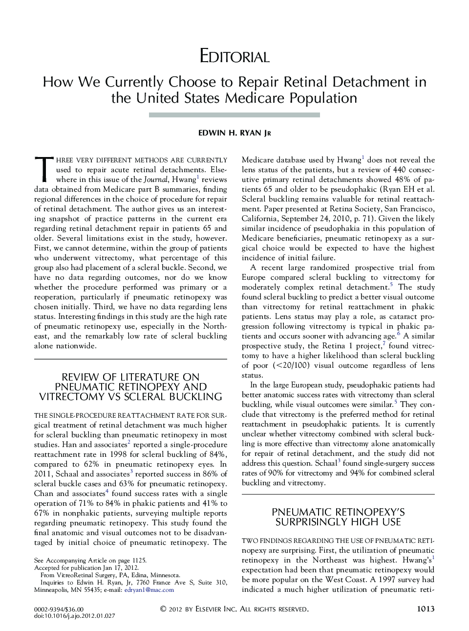 How We Currently Choose to Repair Retinal Detachment in the United States Medicare Population