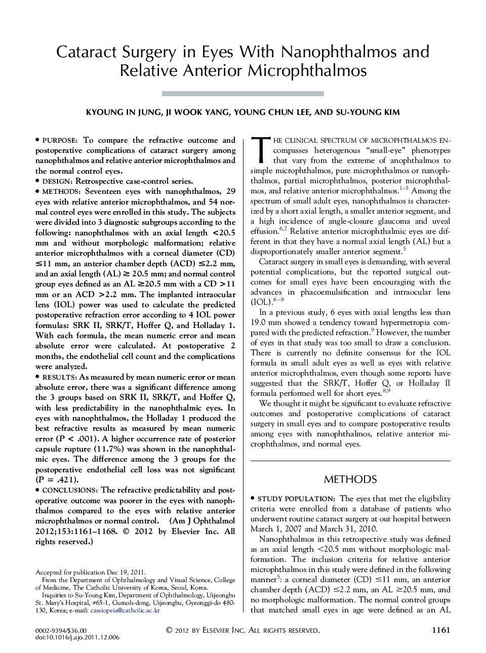 Cataract Surgery in Eyes With Nanophthalmos and Relative Anterior Microphthalmos