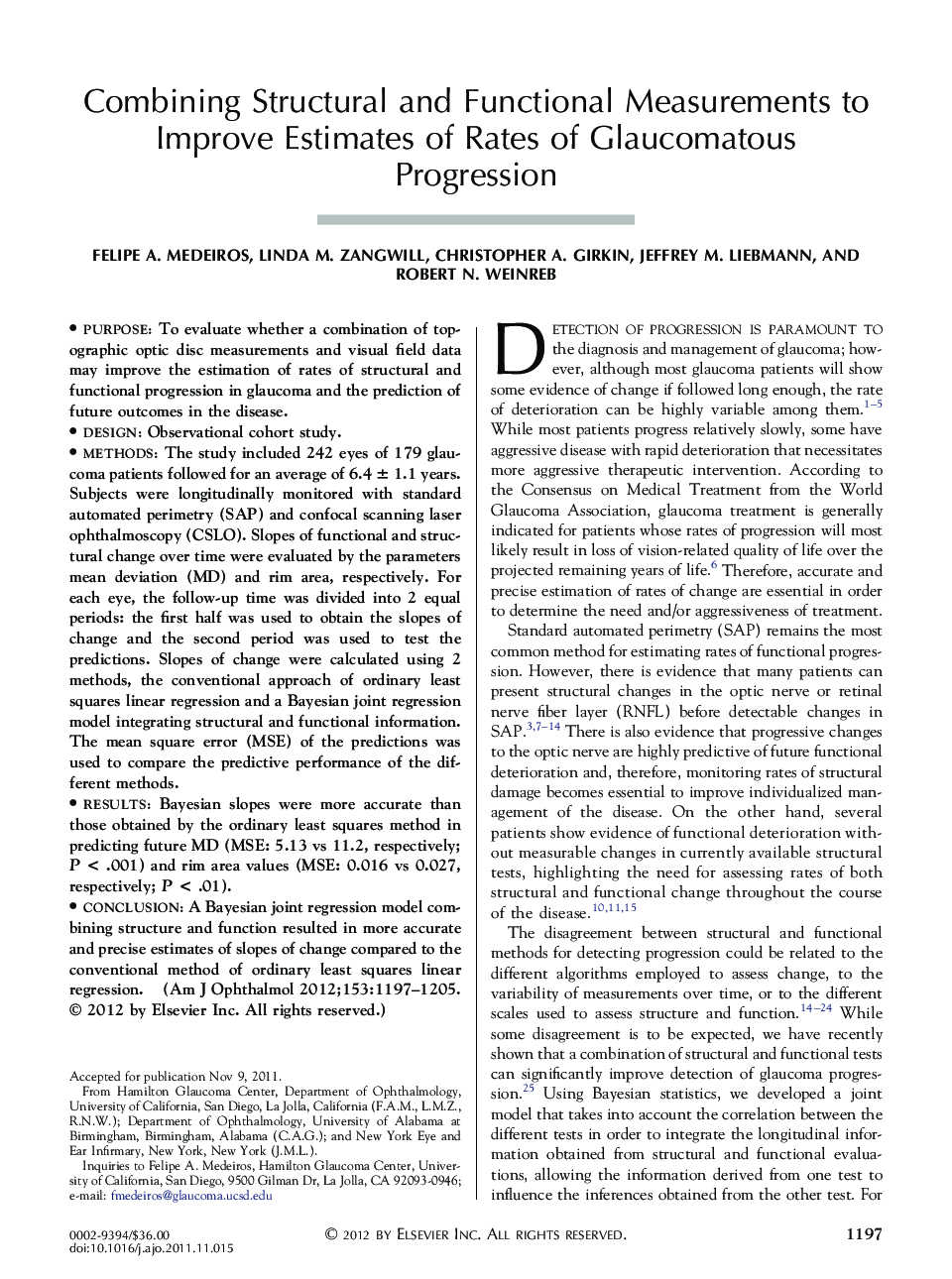 Combining Structural and Functional Measurements to Improve Estimates of Rates of Glaucomatous Progression