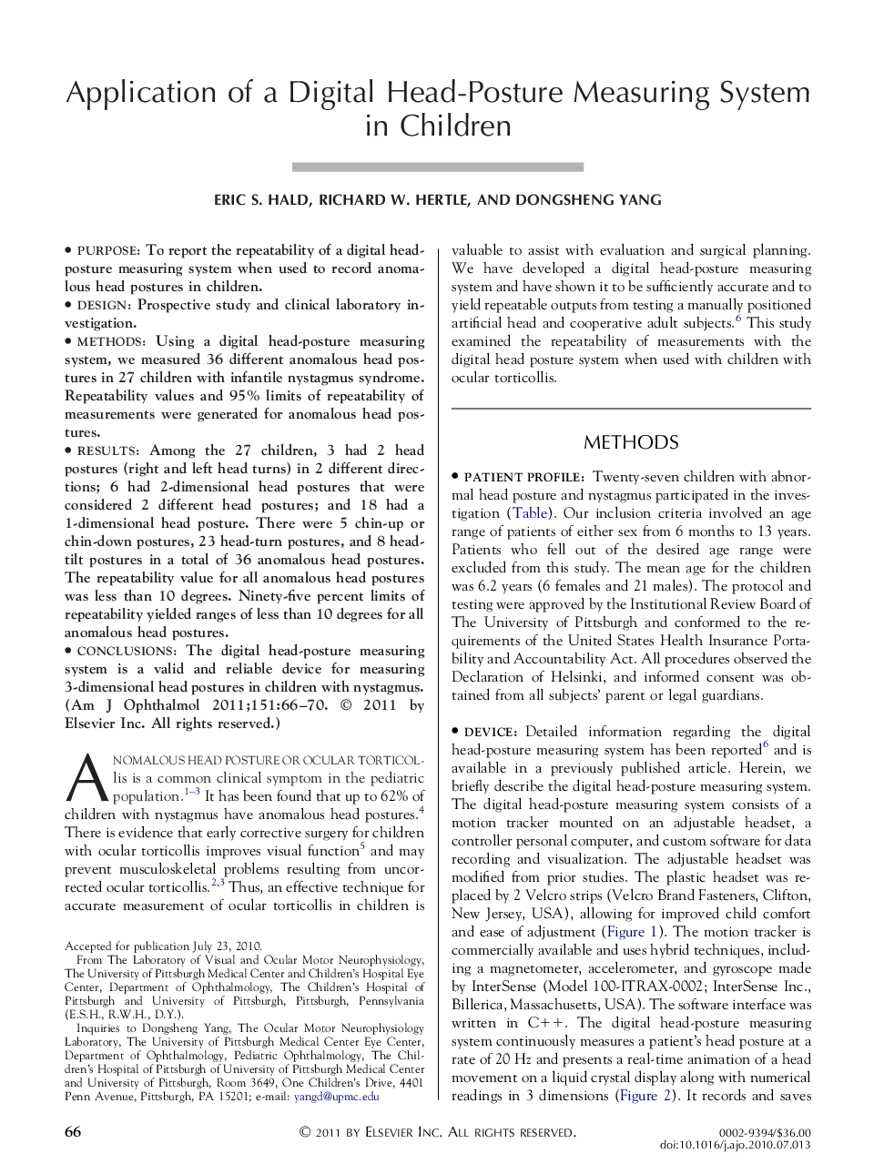 Application of a Digital Head-Posture Measuring System in Children