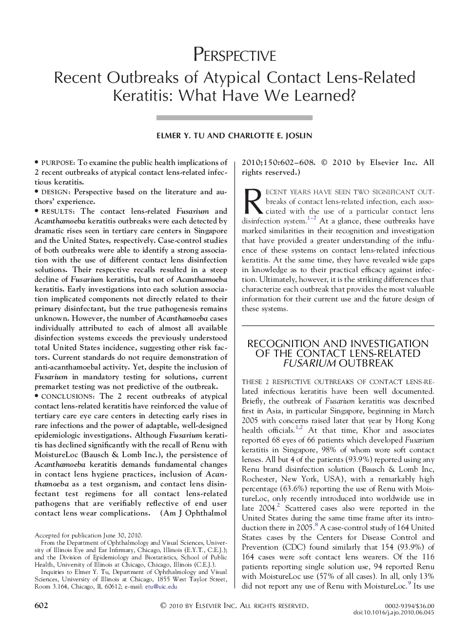 Recent Outbreaks of Atypical Contact Lens-Related Keratitis: What Have We Learned?