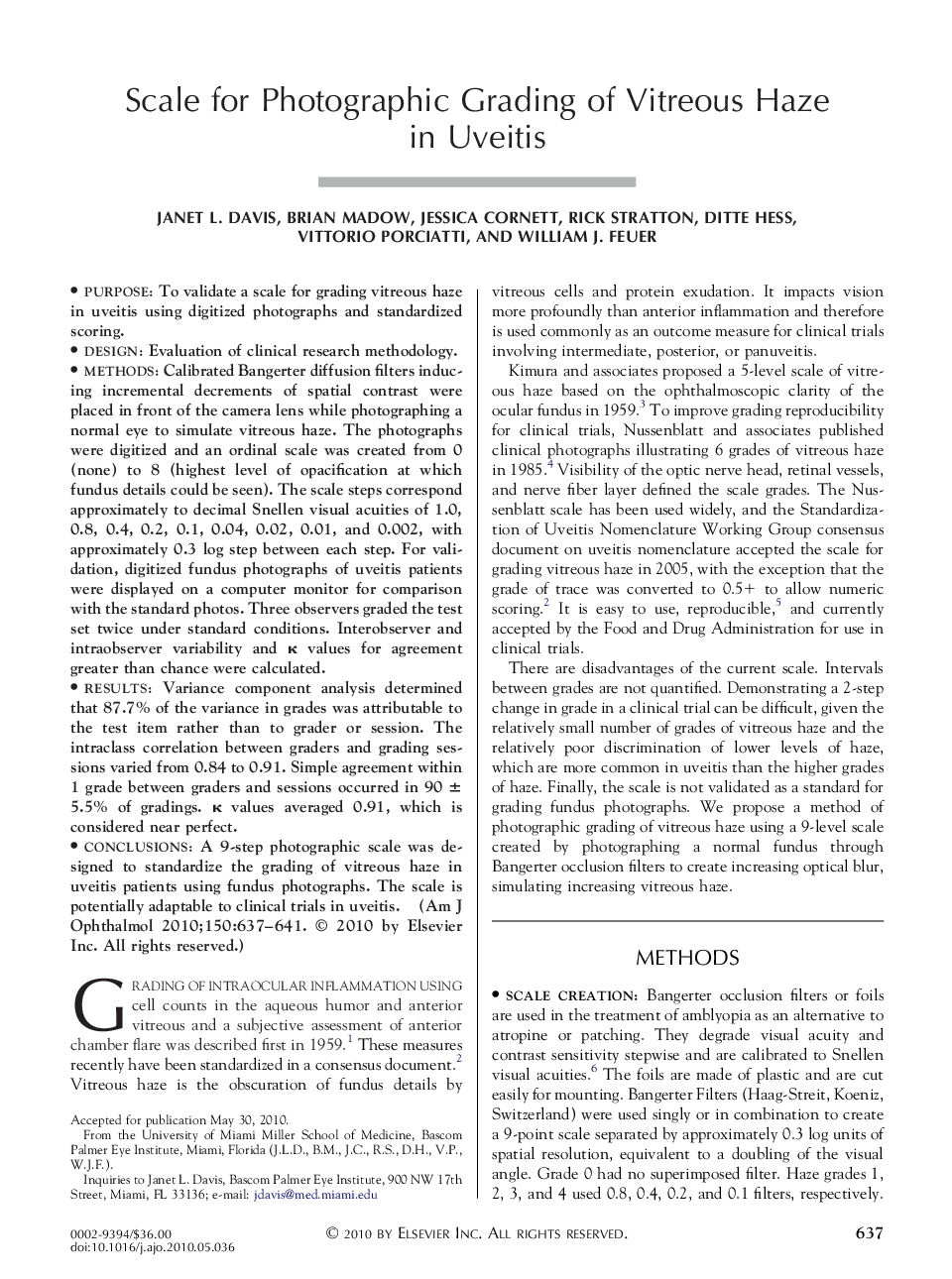 Scale for Photographic Grading of Vitreous Haze in Uveitis