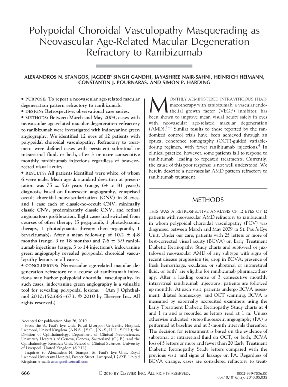Polypoidal Choroidal Vasculopathy Masquerading as Neovascular Age-Related Macular Degeneration Refractory to Ranibizumab