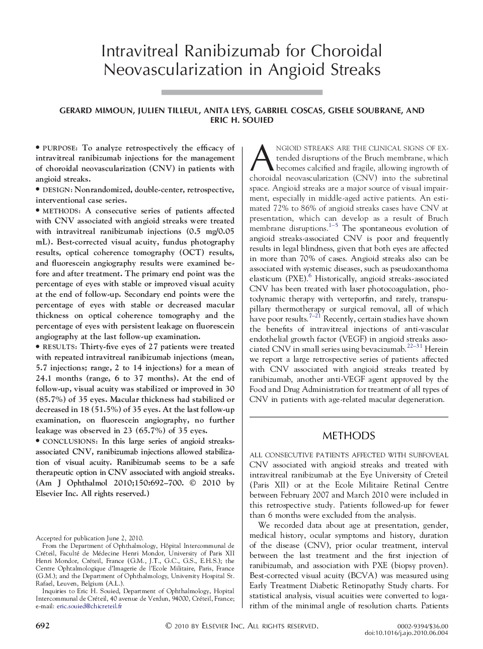 Intravitreal Ranibizumab for Choroidal Neovascularization in Angioid Streaks