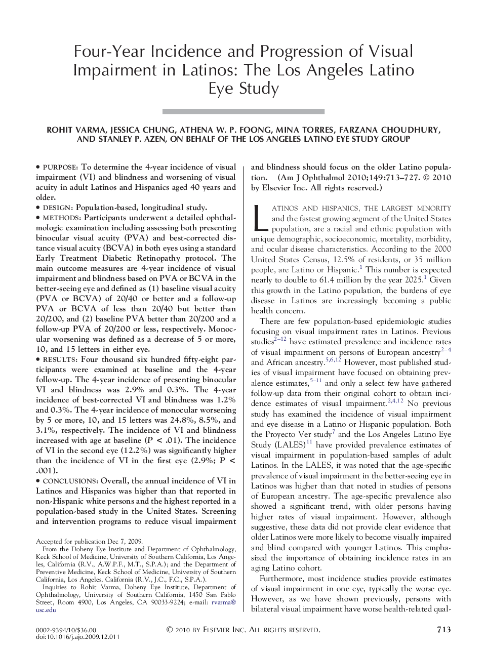 Four-Year Incidence and Progression of Visual Impairment in Latinos: The Los Angeles Latino Eye Study