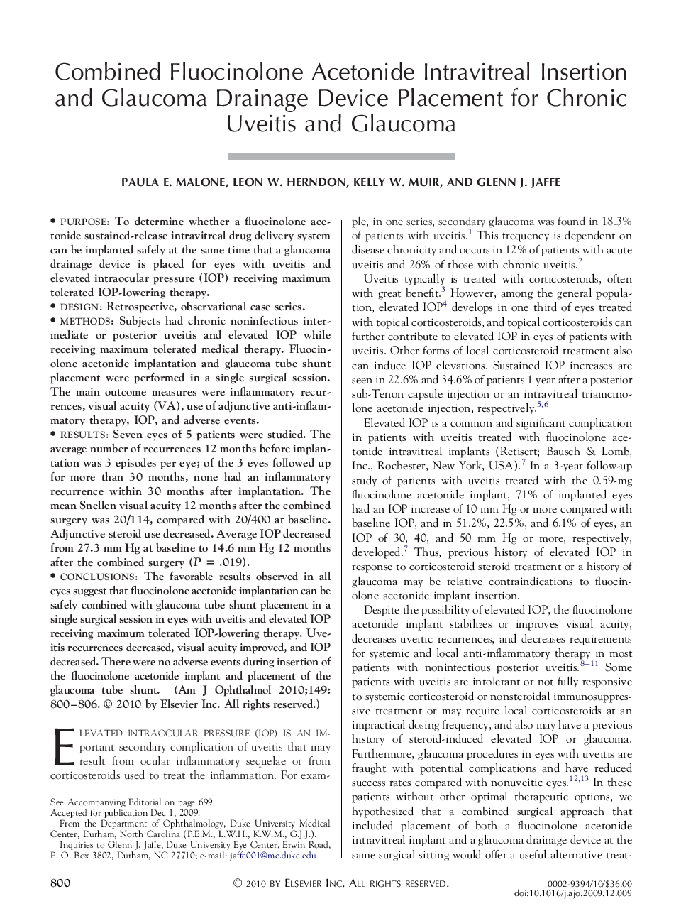 Combined Fluocinolone Acetonide Intravitreal Insertion and Glaucoma Drainage Device Placement for Chronic Uveitis and Glaucoma