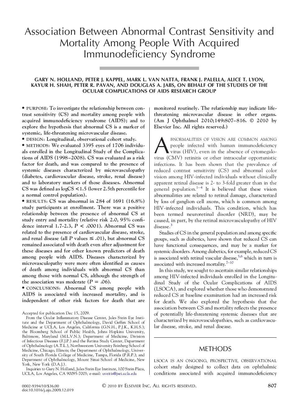 Association Between Abnormal Contrast Sensitivity and Mortality Among People With Acquired Immunodeficiency Syndrome