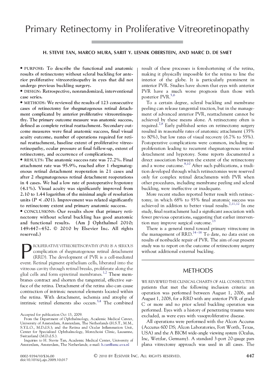 Primary Retinectomy in Proliferative Vitreoretinopathy