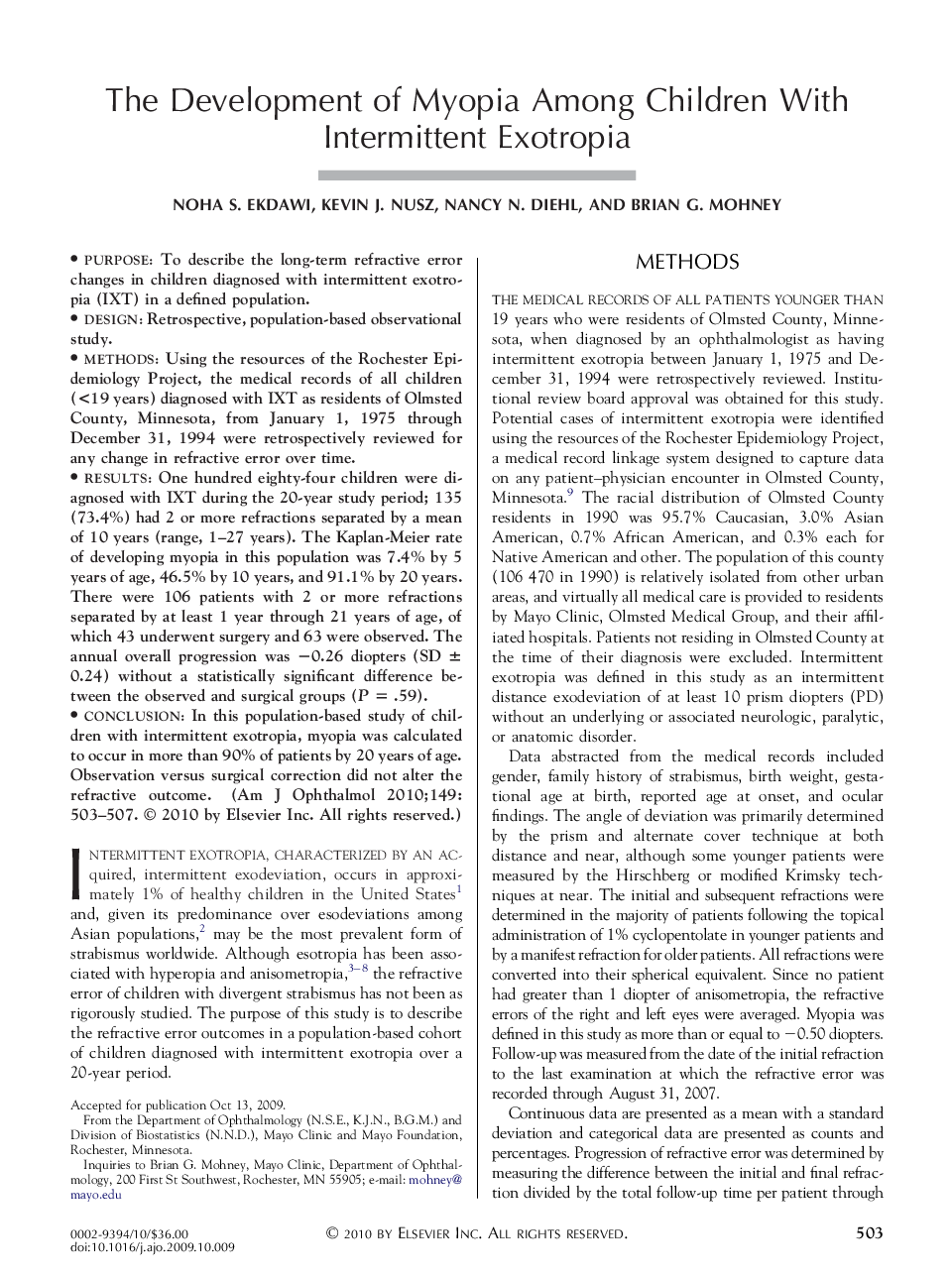 The Development of Myopia Among Children With Intermittent Exotropia