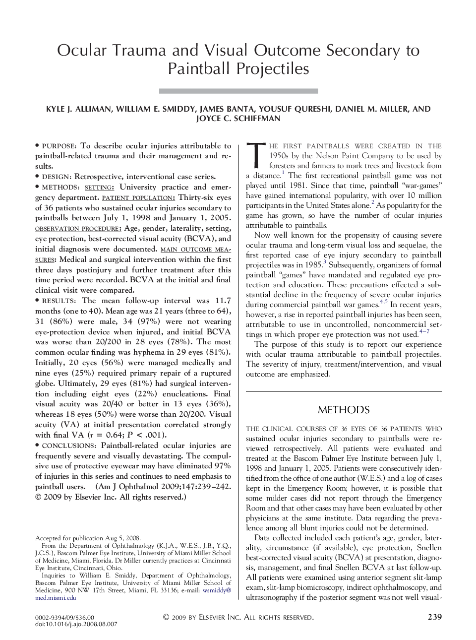 Ocular Trauma and Visual Outcome Secondary to Paintball Projectiles